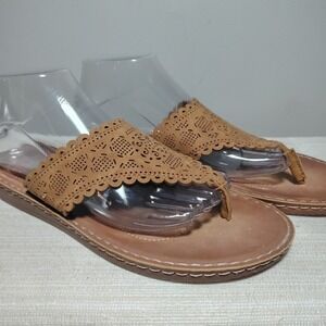 PALMS Women's 10 Perforated Thong Sandals Brown on Brown Flip Flop Slip On Shoes
